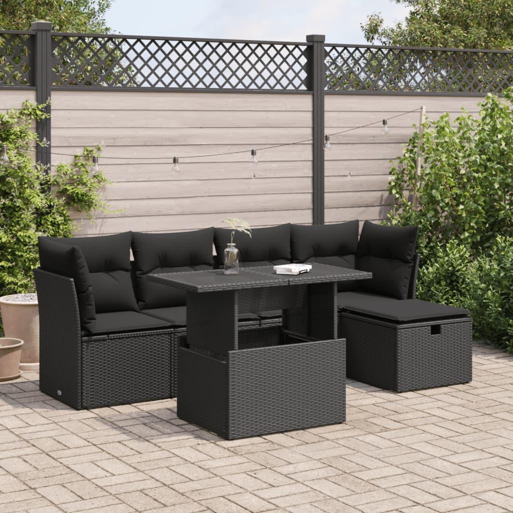 Sofasæt til haven 6 dele med hynder polyrattan sort billede