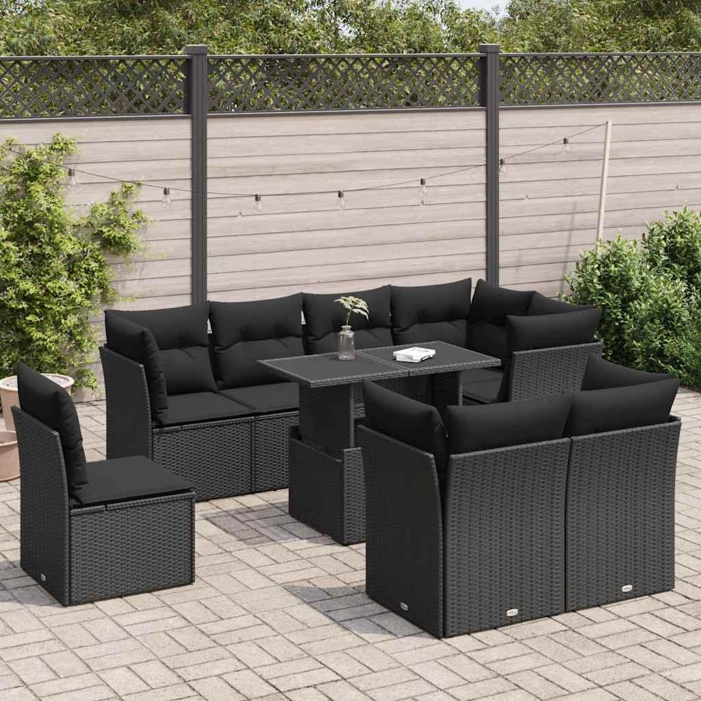 Sofasæt til haven 9 dele med hynder polyrattan sort billede