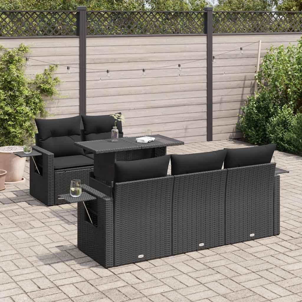 Sofasæt til haven i polyrattan - 6 dele med hynder, sort