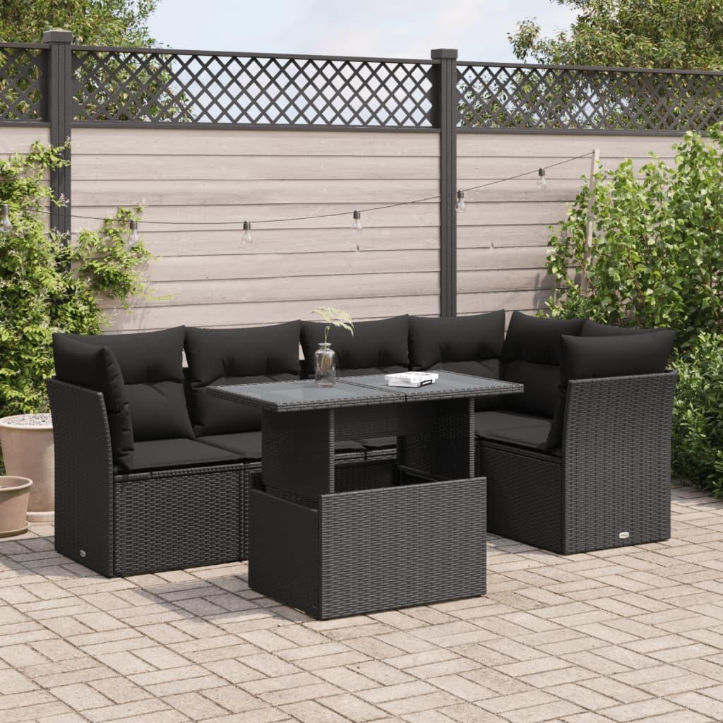 Sofasæt til haven 6 dele med hynder polyrattan sort billede