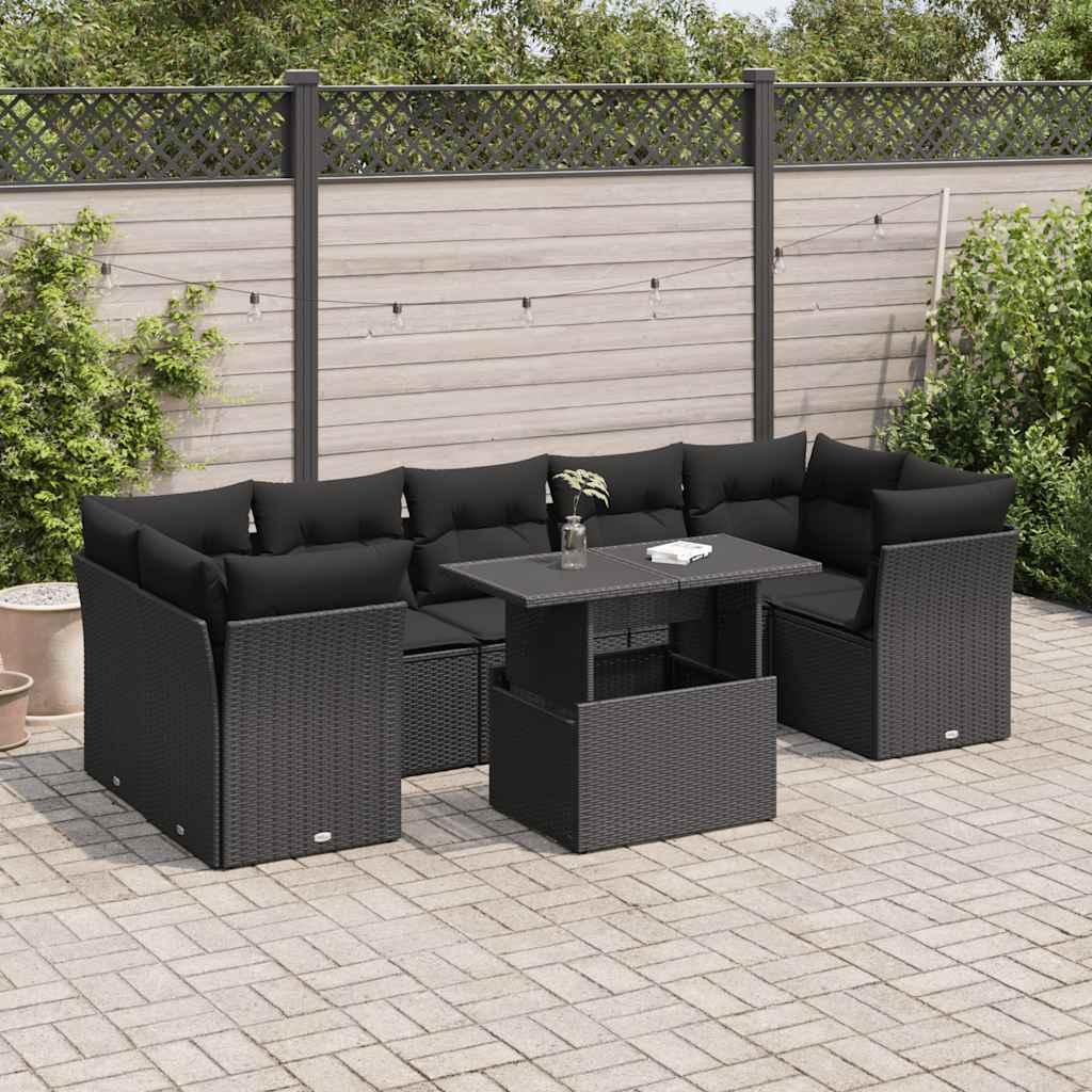 Sofasæt til haven 8 dele med hynder polyrattan sort