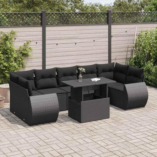 Sofasæt til haven 8 dele med hynder polyrattan sort