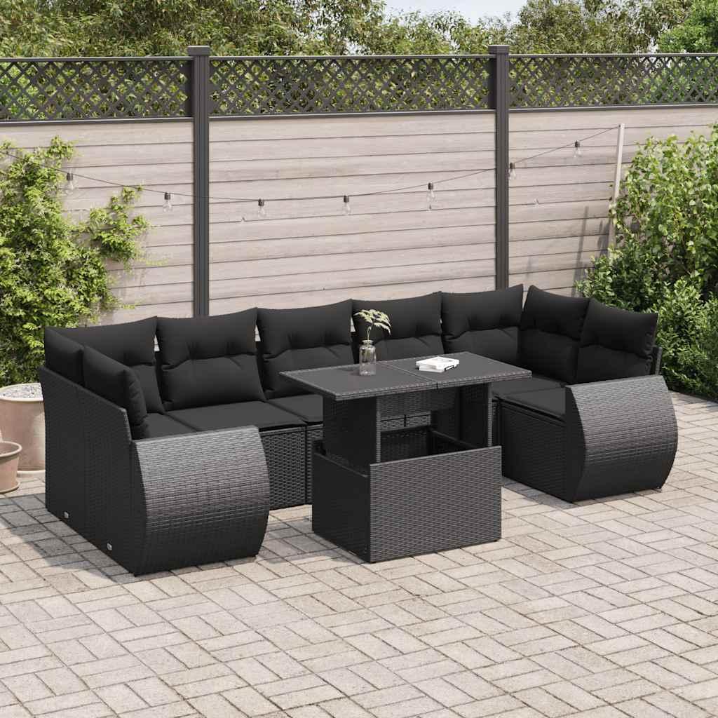 Sofasæt til haven 8 dele med hynder polyrattan sort
