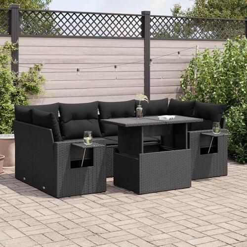 Sofasæt til haven 7 dele med hynder polyrattan sort
