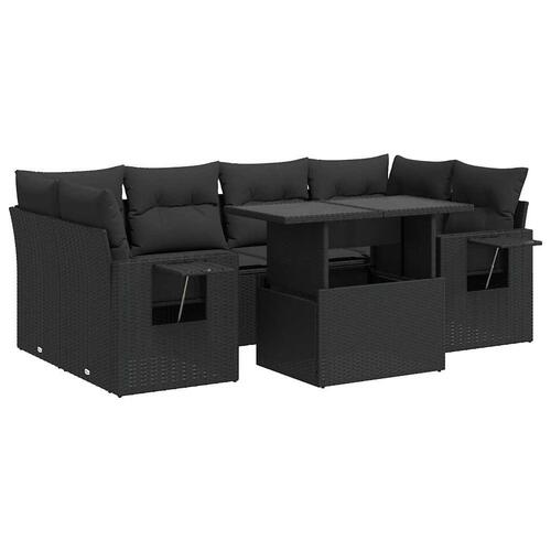 Sofasæt til haven 7 dele med hynder polyrattan sort