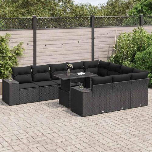 Sofasæt til haven 11 dele med hynder polyrattan sort