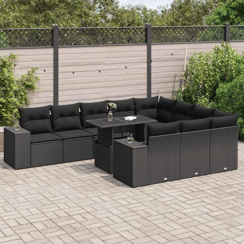 Sofasæt til haven 11 dele med hynder polyrattan sort