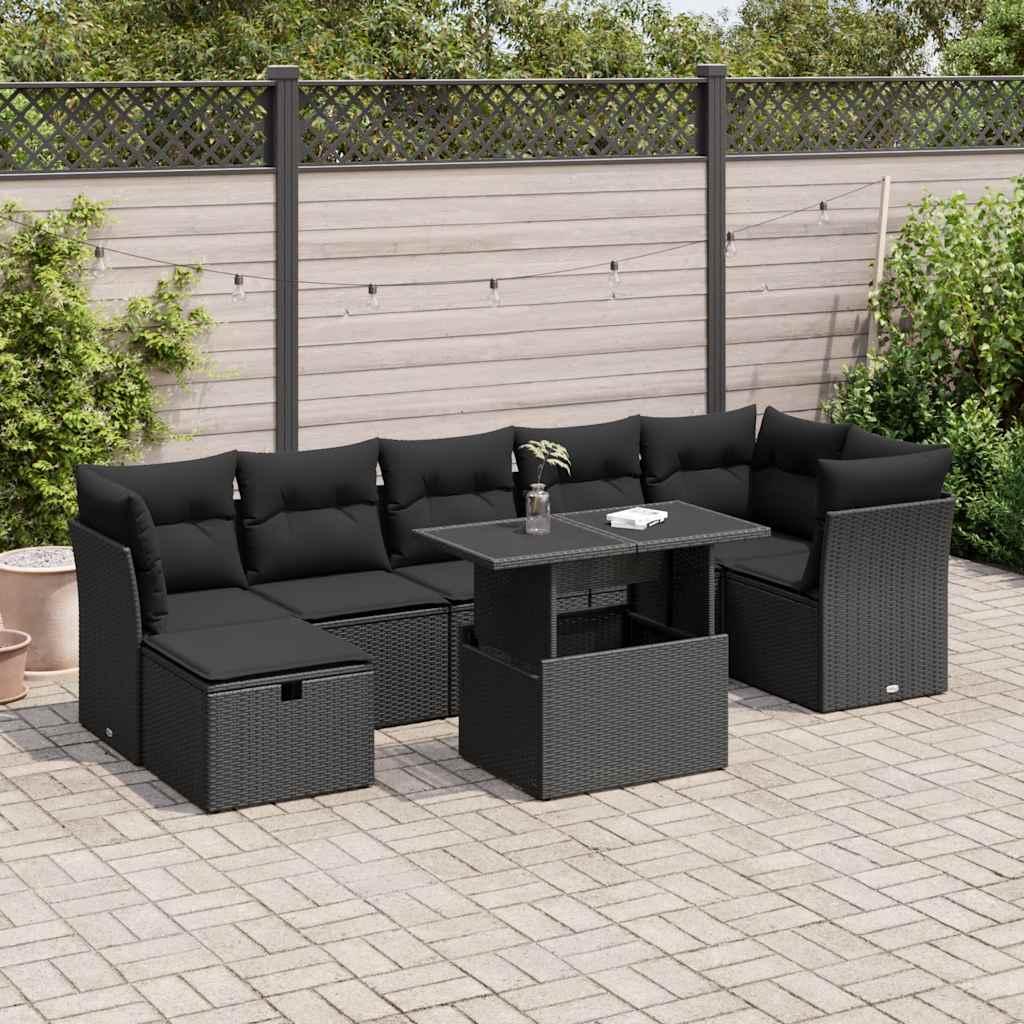 Sofasæt til haven 8 dele med hynder polyrattan sort