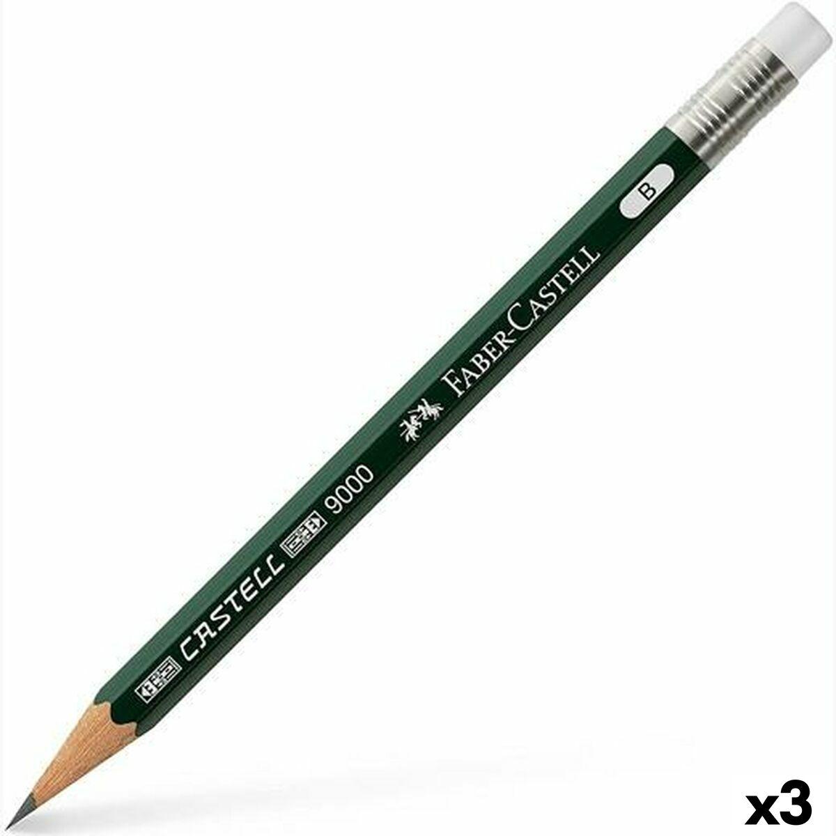 Faber-Castell 9000 blyant med viskelæder - B, sekskantet (3 stk.) billede