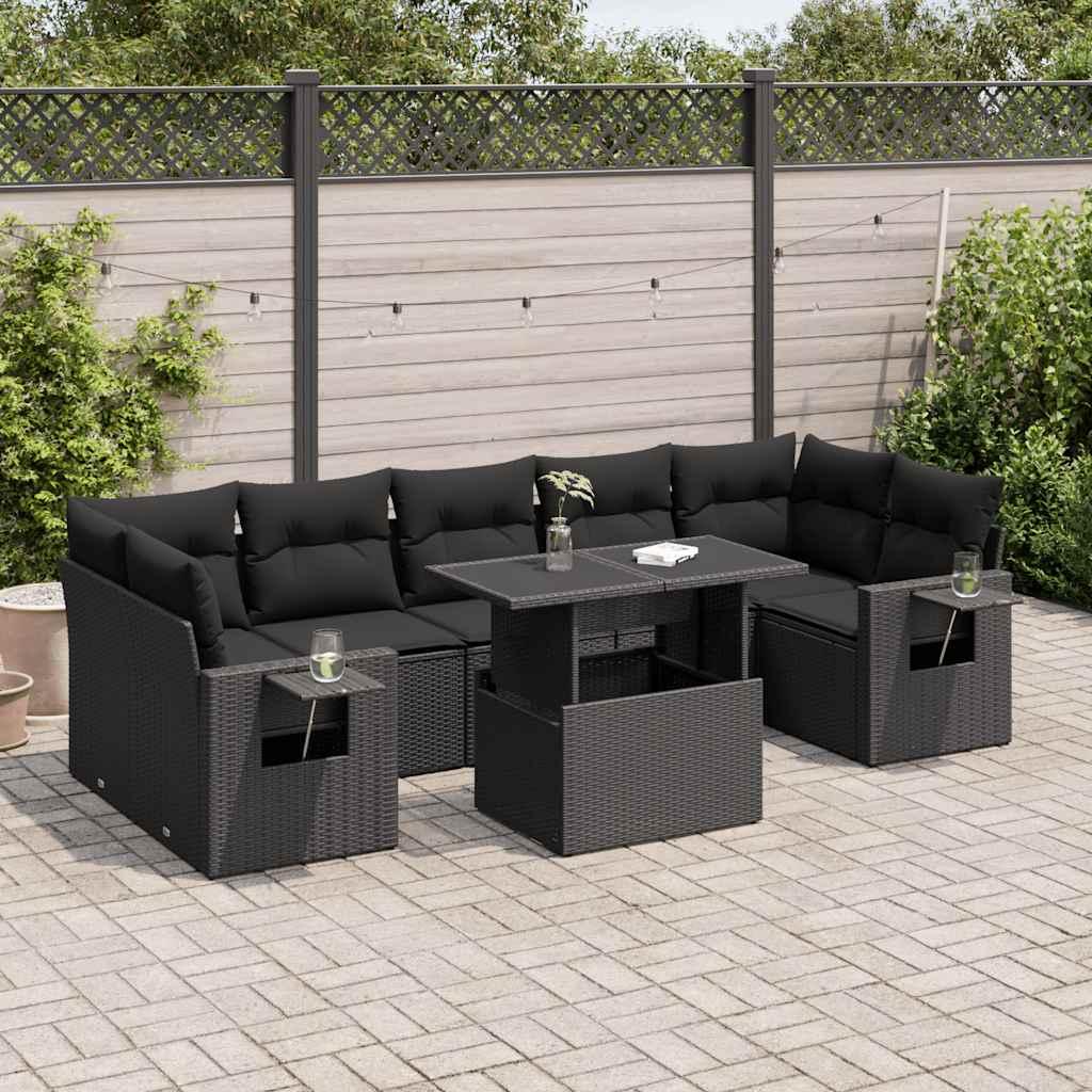Sofasæt til haven 8 dele med hynder polyrattan sort billede
