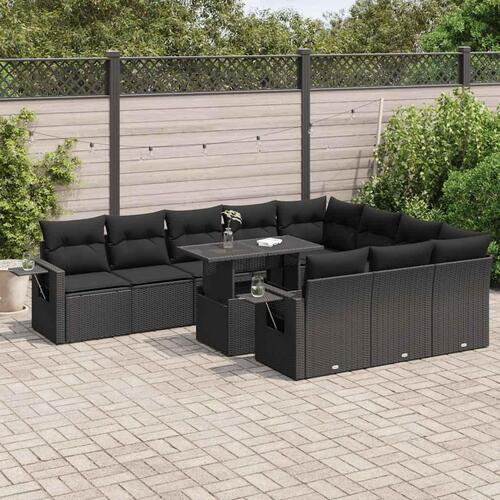 Sofasæt til haven 11 dele med hynder polyrattan sort
