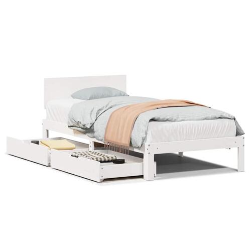 Sengeramme med skuffer 75x190 cm massivt fyrretræ hvid