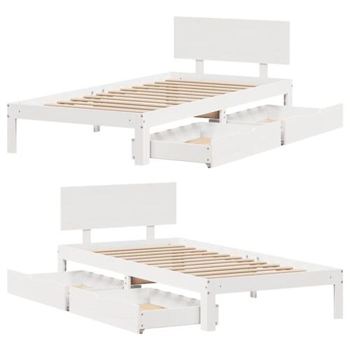 Sengeramme med skuffer 75x190 cm massivt fyrretræ hvid