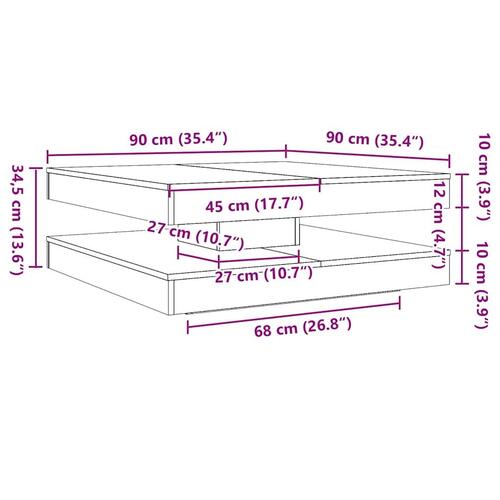 Sofabord 360 grader drejeligt 90x90x34,5 cm betongrå