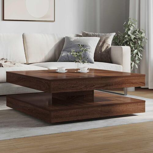 Sofabord 360 grader drejeligt 90x90x34,5 cm brun egetræ