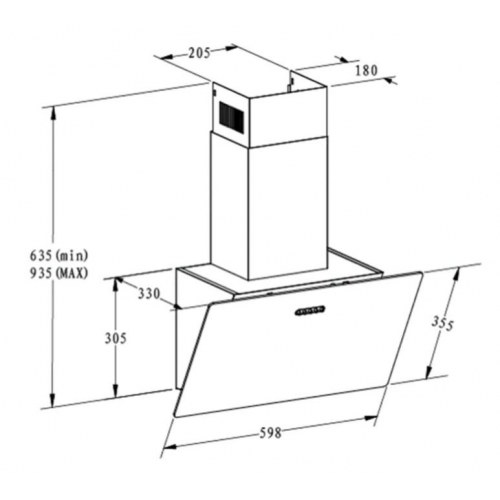 Væghængt emhætte 60 cm rustfrit stål og hærdet glas sort