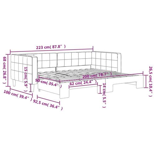 Daybed med udtræk 90x200 cm velour mørkegrå