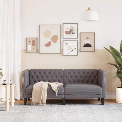 2-personers Chesterfield-sofa kunstlæder grå