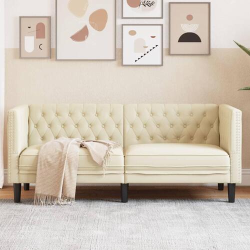 2-personers Chesterfield-sofa kunstlæder cremefarvet