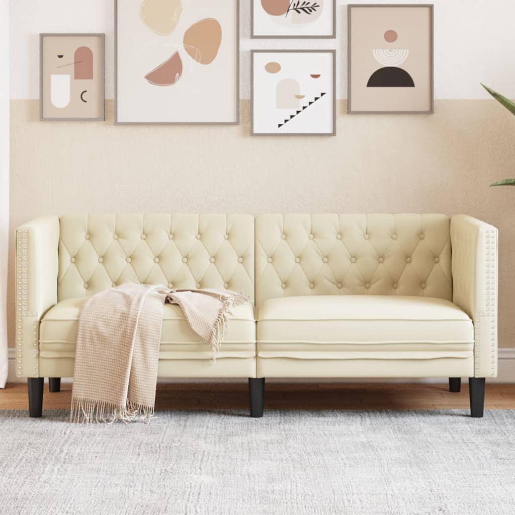 2-personers Chesterfield-sofa kunstlæder cremefarvet