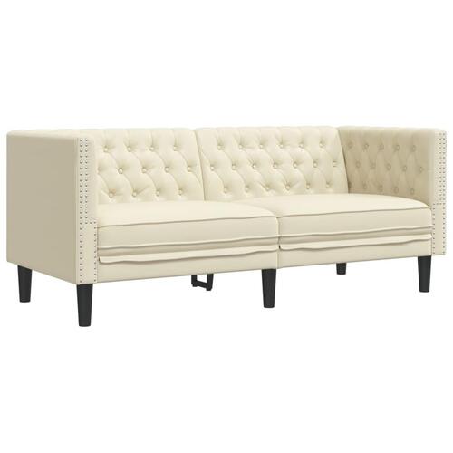 2-personers Chesterfield-sofa kunstlæder cremefarvet