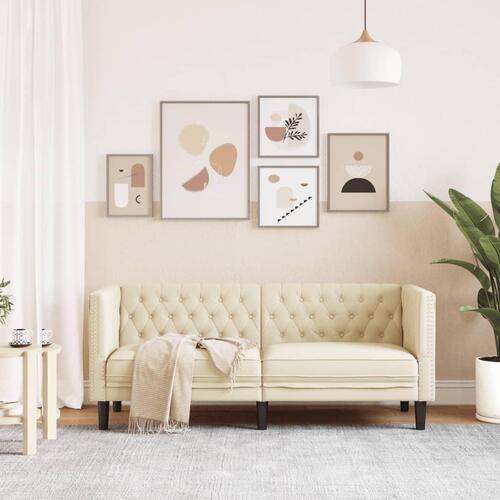 2-personers Chesterfield-sofa kunstlæder cremefarvet