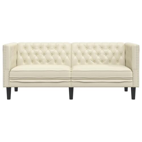 2-personers Chesterfield-sofa kunstlæder cremefarvet