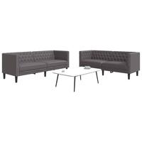 2-personers Chesterfield-sofasæt kunstlæder grå