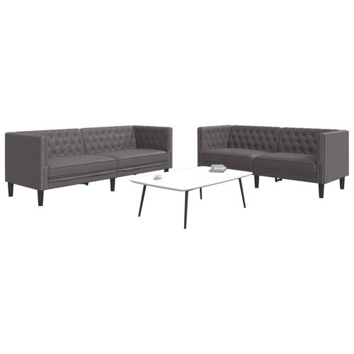 2-personers Chesterfield-sofasæt kunstlæder grå