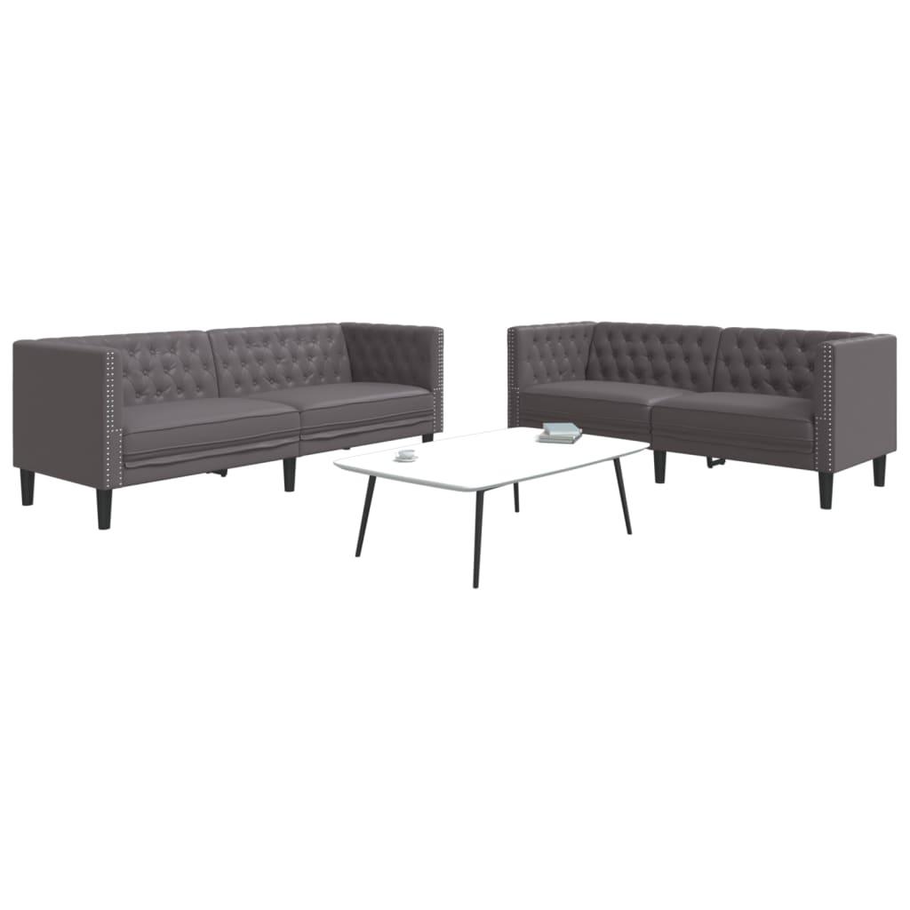 2-personers Chesterfield-sofasæt kunstlæder grå