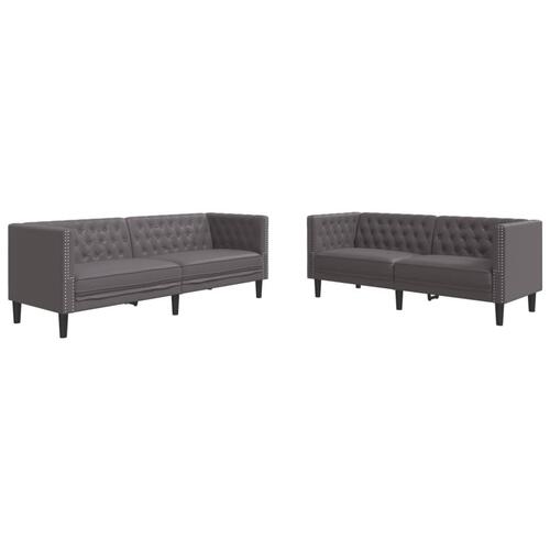 2-personers Chesterfield-sofasæt kunstlæder grå