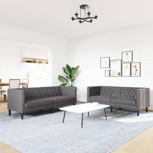 2-personers Chesterfield-sofasæt kunstlæder grå