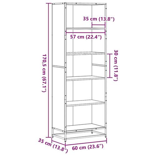 Bogreol 60x35x170,5 cm konstrueret træ sort
