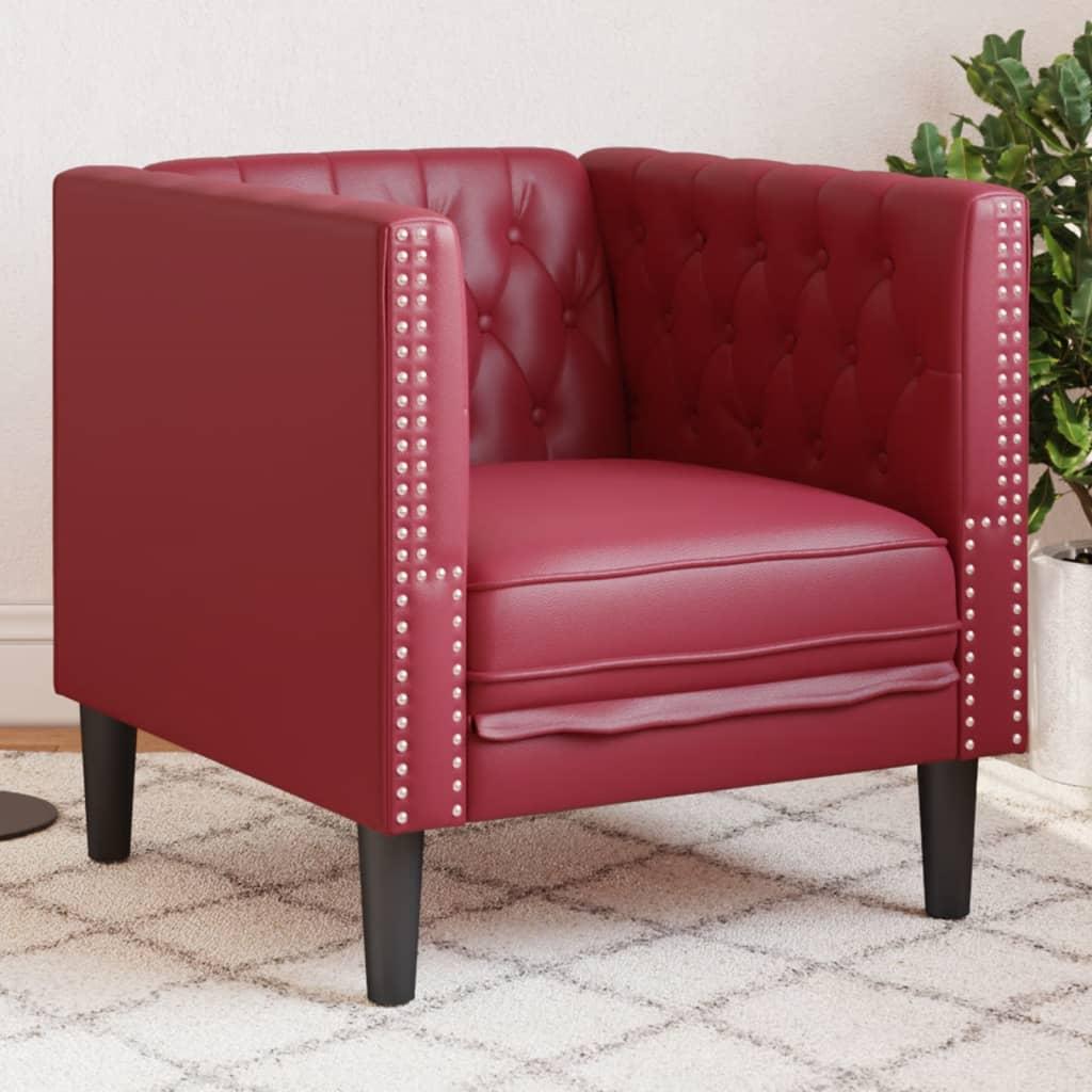 Chesterfield-sofastol kunstlæder vinrød