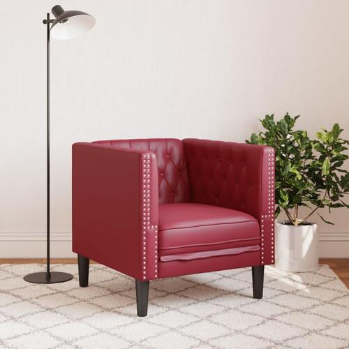 Chesterfield-sofastol kunstlæder vinrød