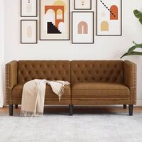 2-personers Chesterfield-sofa imiteret ruskind brun