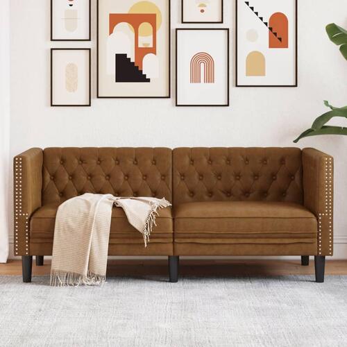 2-personers Chesterfield-sofa imiteret ruskind brun