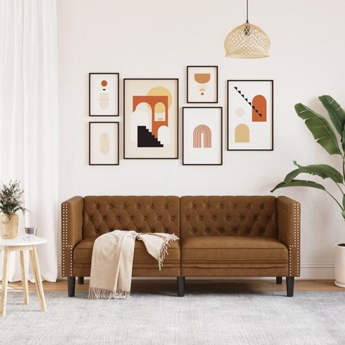 2-personers Chesterfield-sofa imiteret ruskind brun