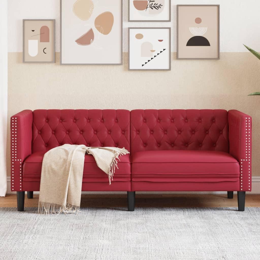 2-personers Chesterfield-sofa kunstlæder vinrød