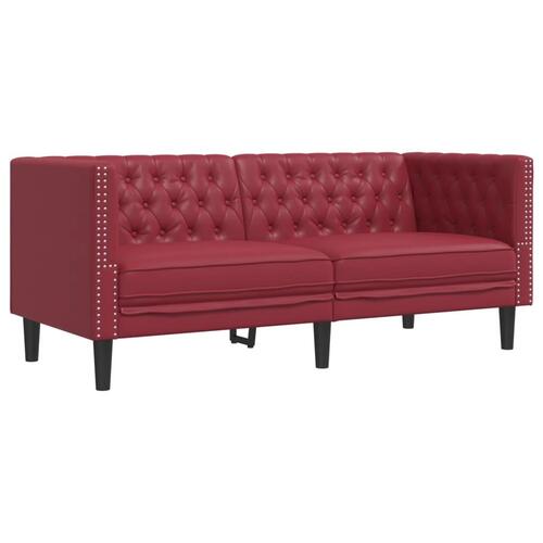 2-personers Chesterfield-sofa kunstlæder vinrød