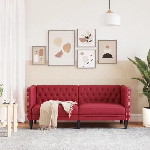 2-personers Chesterfield-sofa kunstlæder vinrød