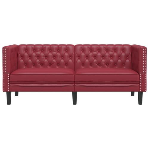 2-personers Chesterfield-sofa kunstlæder vinrød