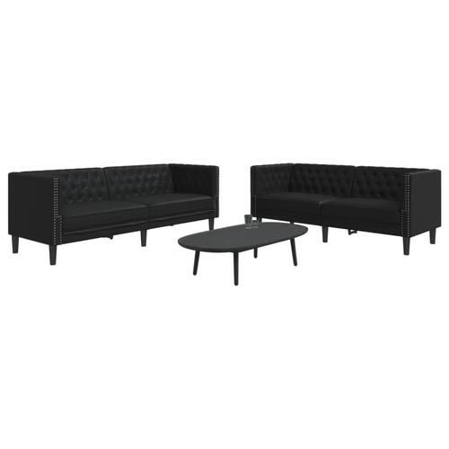 2-personers Chesterfield-sofasæt kunstlæder sort