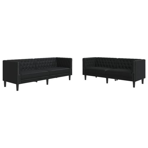 2-personers Chesterfield-sofasæt kunstlæder sort