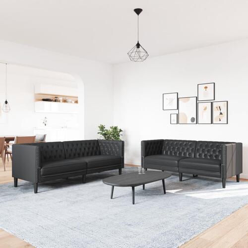 2-personers Chesterfield-sofasæt kunstlæder sort