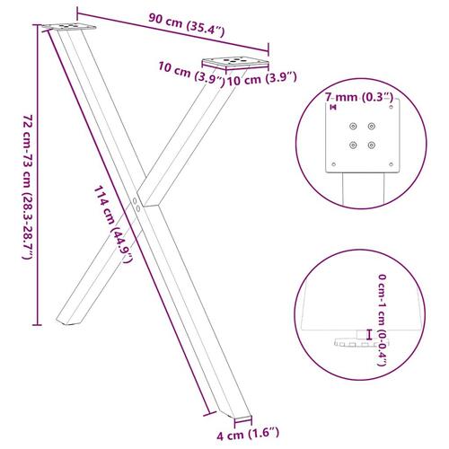 Spisebordsben X-formet 2 stk. 90x(72-73) cm stål sort