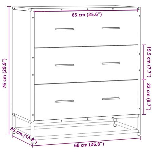 Skuffeskab 68x35x76 cm konstrueret træ og metal sort