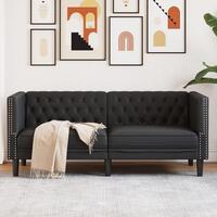 2-personers Chesterfield-sofa kunstlæder sort