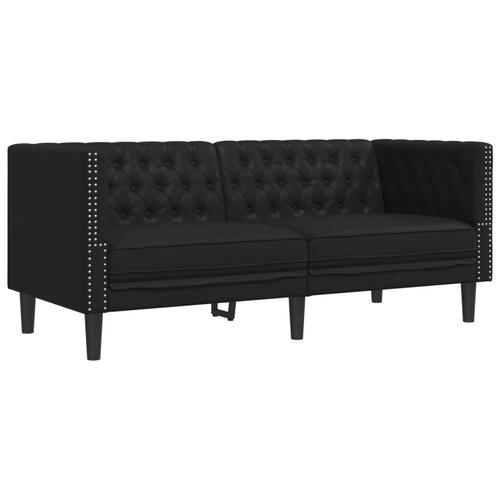 2-personers Chesterfield-sofa kunstlæder sort