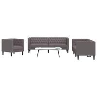 3-personers Chesterfield-sofasæt kunstlæder grå